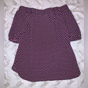 MICHAEL Michael Kors Navy Off-Shoulder Blouse with Pink Dot Print